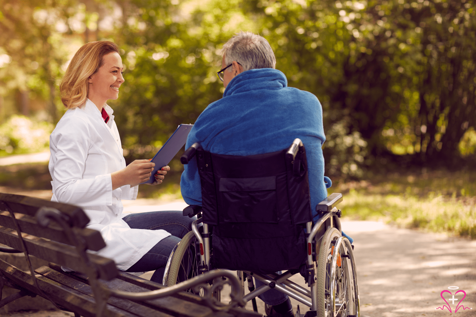 Healthcare professional discussing palliative care options with a patient.