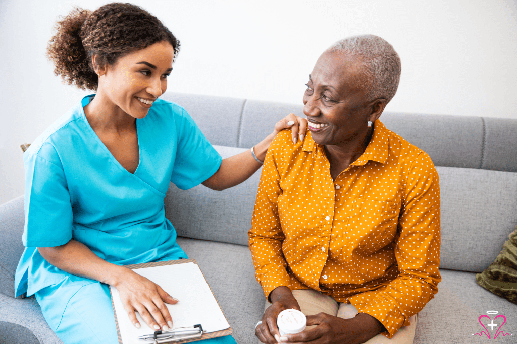 Nurse providing chronic care management services to a senior patient.