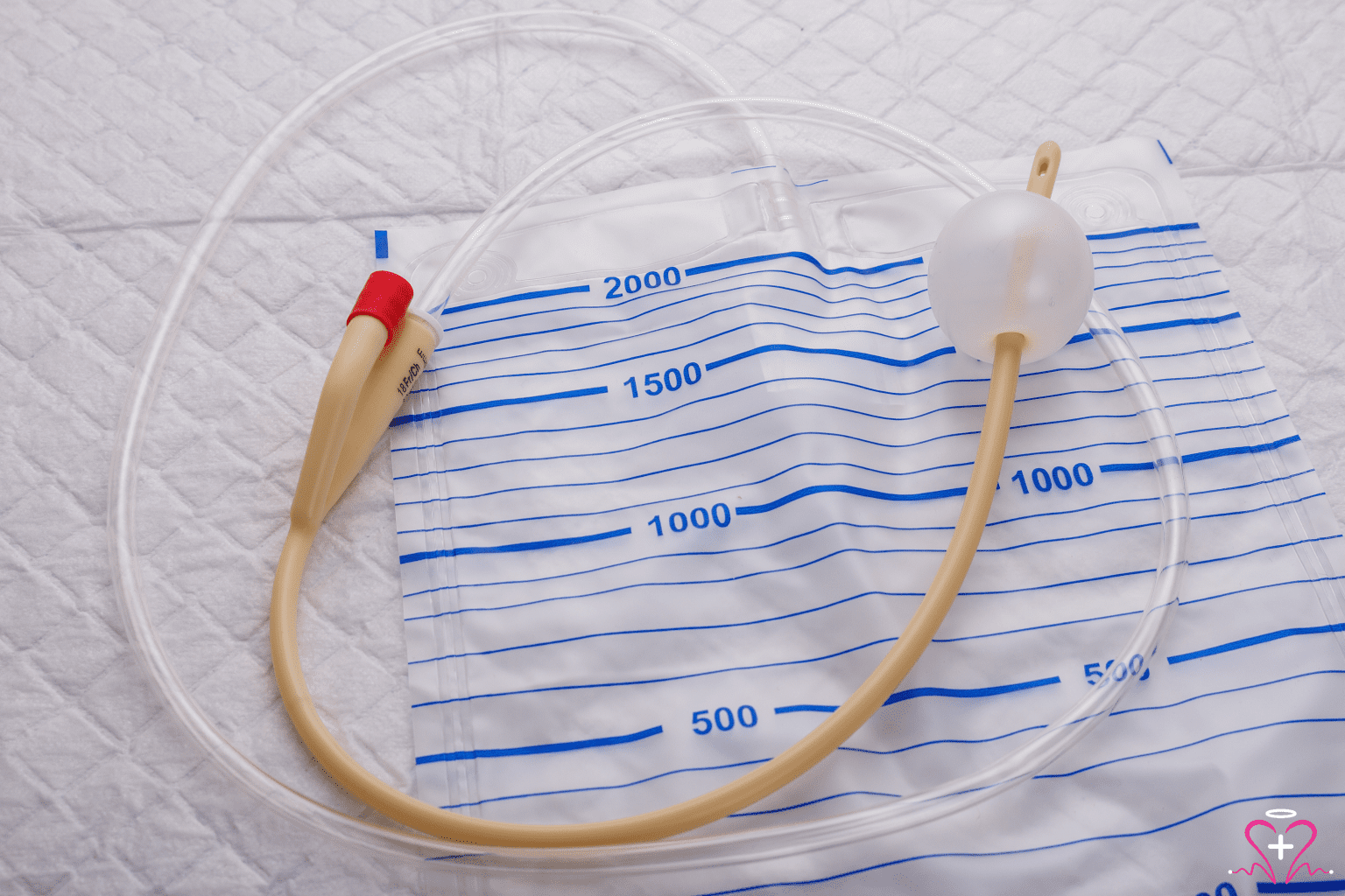 Catheter being used in a medical setting for urinary drainage.