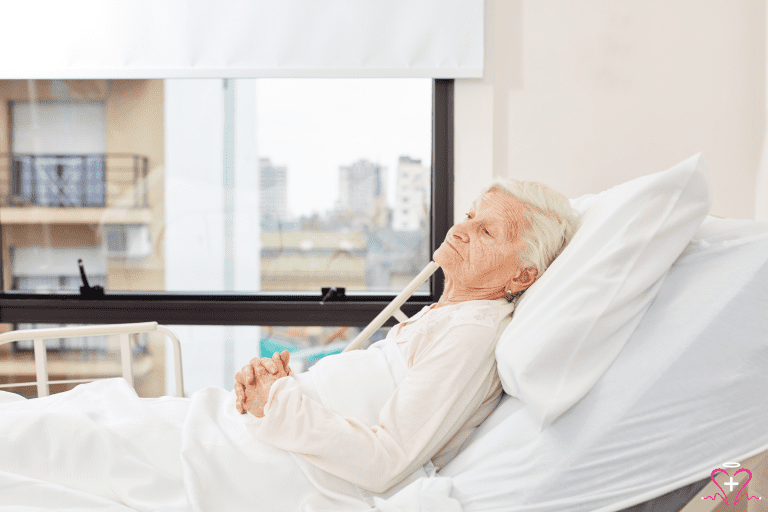 Nurse providing compassionate hospice care and end-of-life support to a senior patient.