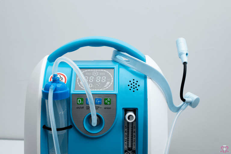 Close-up of a portable oxygen concentrator device.