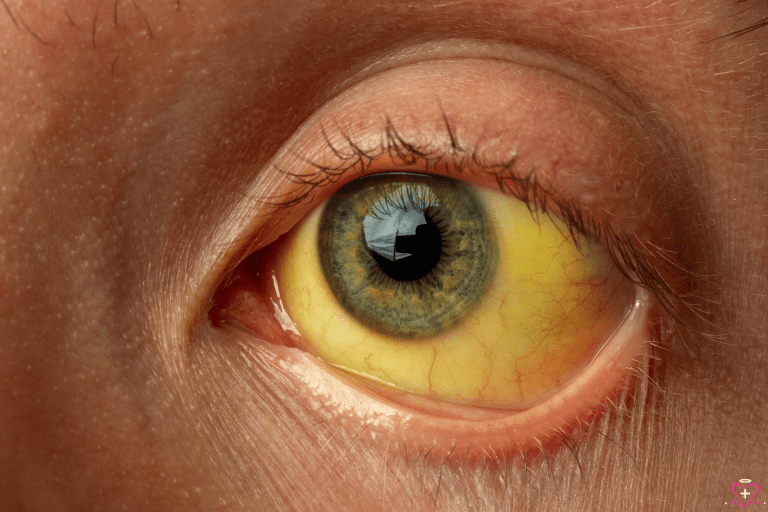 Hepatic Function Panel - A close-up image of a human eye with visible yellowing of the sclera, indicating jaundice, a common symptom of liver dysfunction.