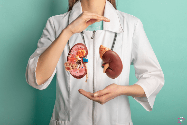 Urology Doctor holding kidney models to demonstrate urology concepts