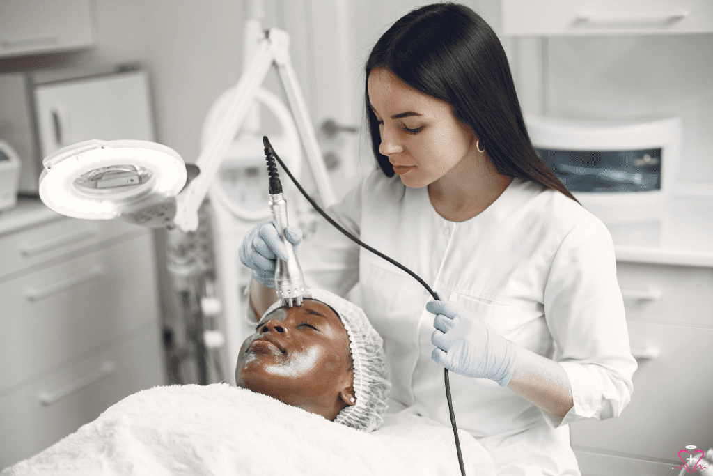 Dermatology: Dermatologist performing a skincare treatment on a patient