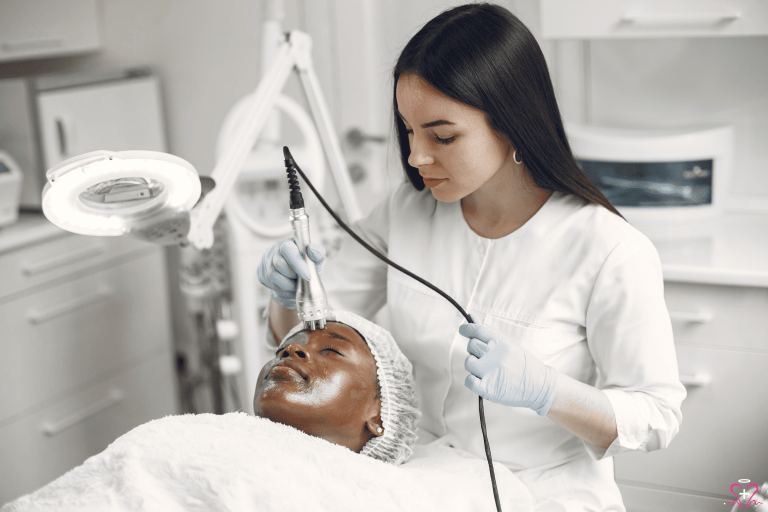 Dermatology: Dermatologist performing a skincare treatment on a patient