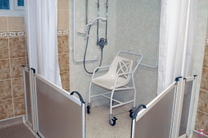 Shower Chairs for the Elderly - Shower chair in a bathroom designed for elderly care