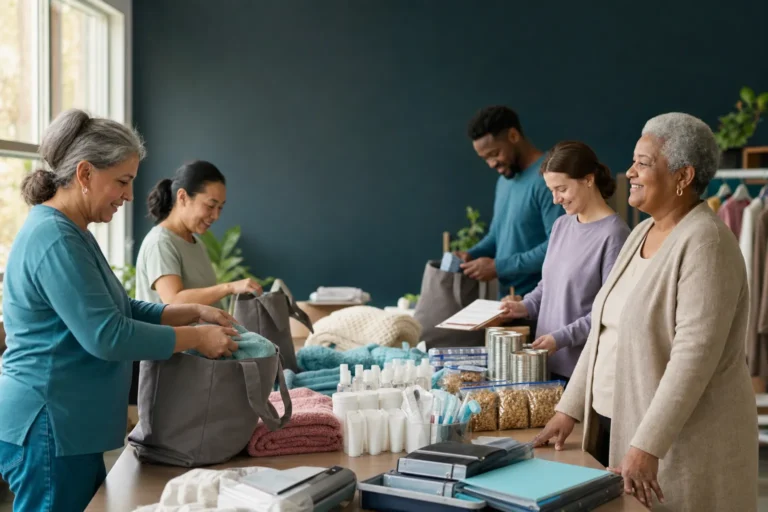 Labeled medical and care supplies organized for a call-first donation conversation in Los Angeles County