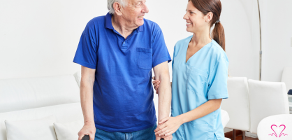 Occupational therapist assisting a senior patient with mobility and daily activity exercises at home through All Seniors Foundation’s home health program.