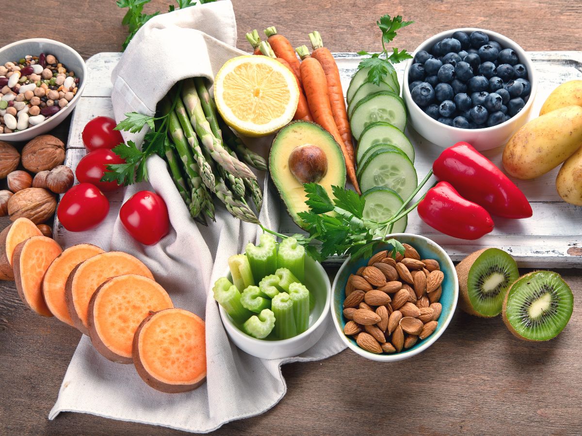 Senior woman selecting fresh fruits and vegetables as part of nutritional guidelines for healthy aging