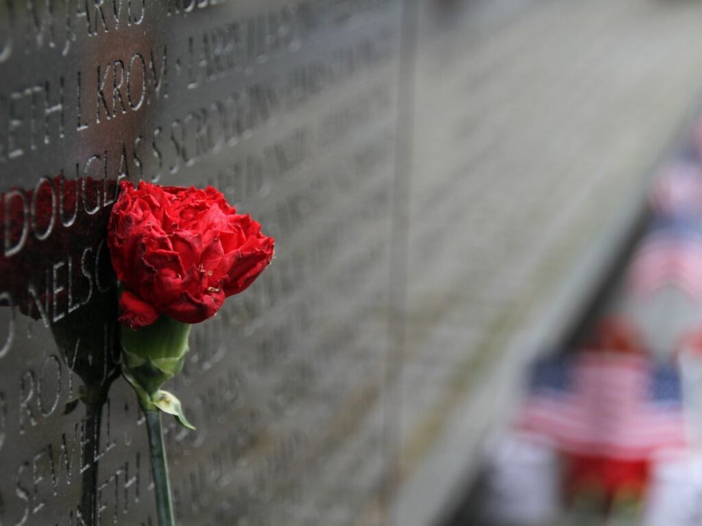 Senior memorial service setup with family and personalized tribute for older adults