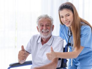 Senior couple evaluating senior care options with advisor — All Seniors Foundation