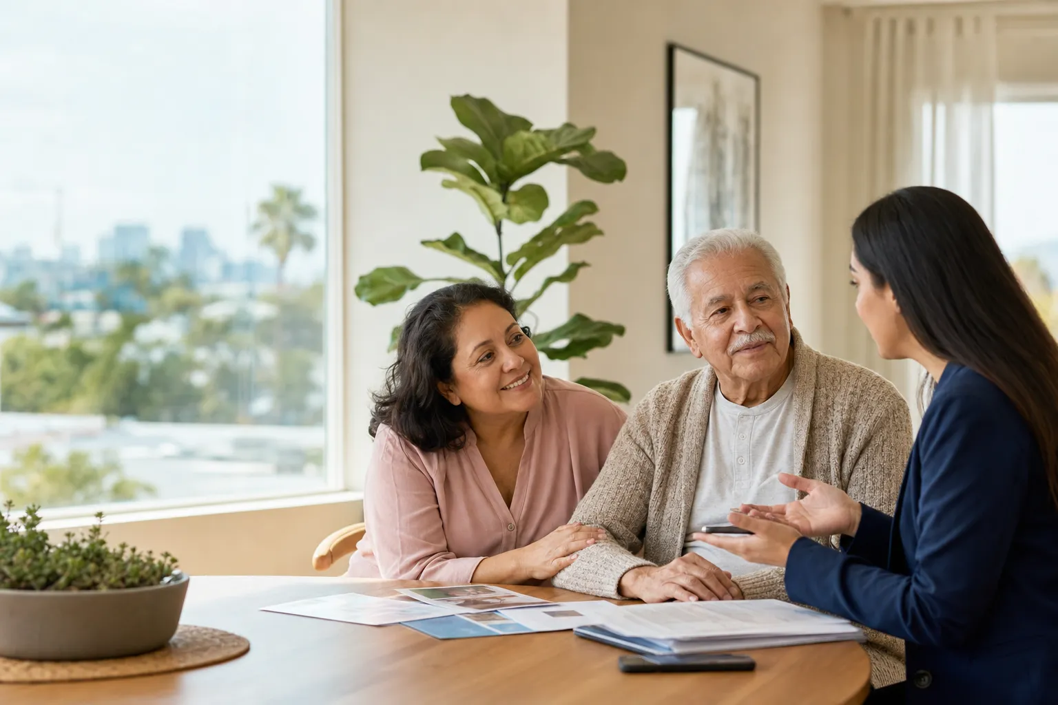 Senior and family reviewing support navigation options in Los Angeles.